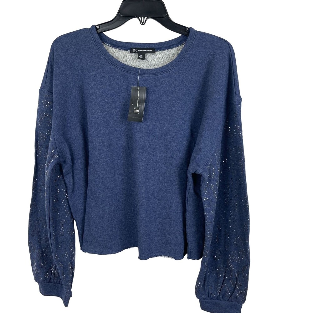 INC Women XXL Sweatshirt Rhinestone Sleeve Blue Embellished Pullover
